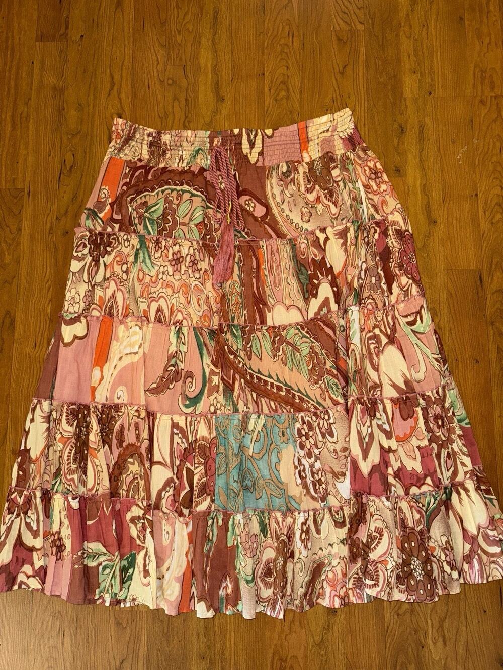 Soft Surroundings Dark Floral Tiered Maxi Skirt PXL Patchwork Whimsigoth-Prairie